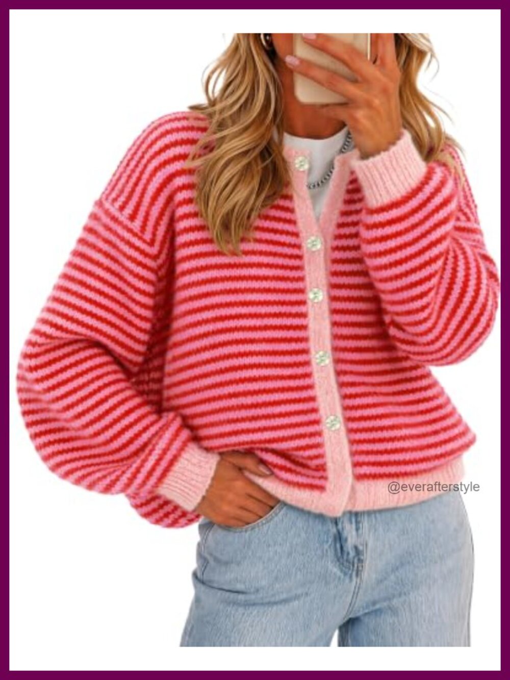 Striped Cardigan Sweater Long Sleeve Button Up Knit Top